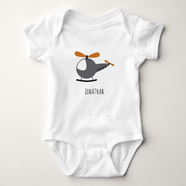 Cute Cartoon Helicopter & Kid Boy Name Aviation Baby Bodysuit (Front)