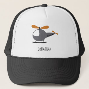 Cute Cartoon Helicopter & Kid Boy Name Aviation  Trucker Hat