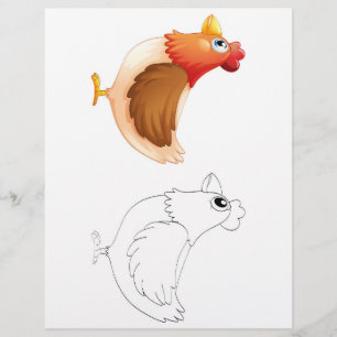 Cute cartoon hen colouring page