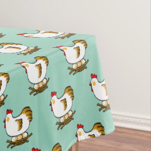 Cute Cartoon Hen on Nest with Farm Eggs Tablecloth
