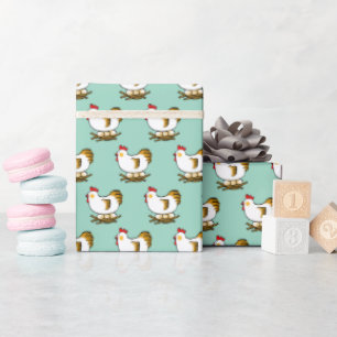 Cute Cartoon Hen on Nest with Farm Eggs Wrapping Paper