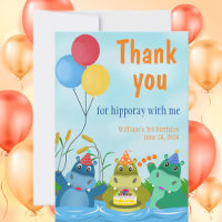 Cute Cartoon Hippo Birthday Thank you card