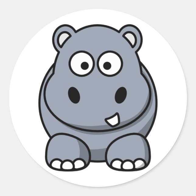Cute Cartoon Hippo Classic Round Sticker (Front)