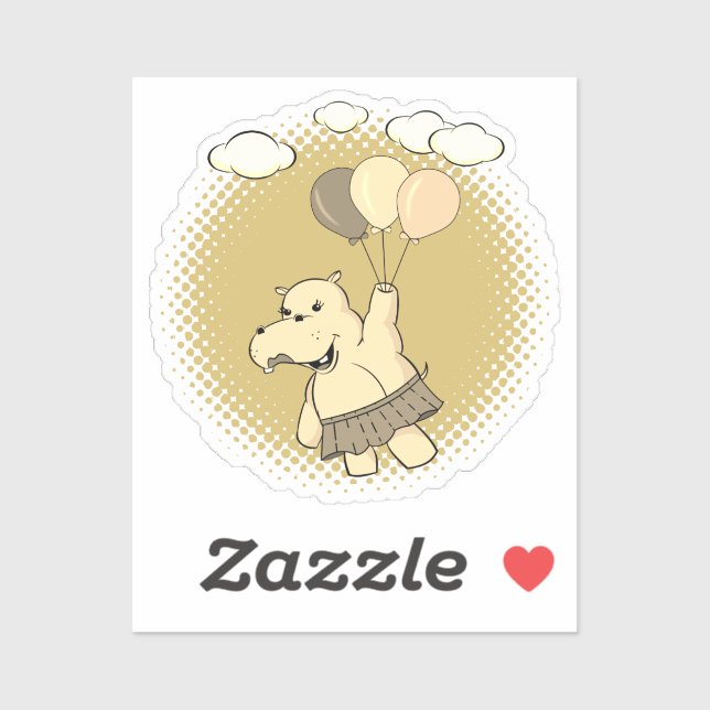 Cute Cartoon Hippo Flying With Balloons (Sheet)