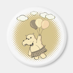 Cute Cartoon Hippo Flying With Balloons Magnet