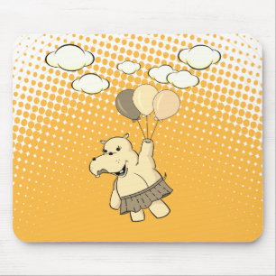 Cute Cartoon Hippo Flying With Balloons Mouse Pad