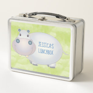 Cute Cartoon Hippo Hippopotamus Personalised Metal Lunch Box
