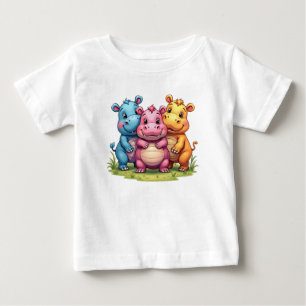 Cute Cartoon Hippos – Colorful Trio Animal Art Baby T-Shirt