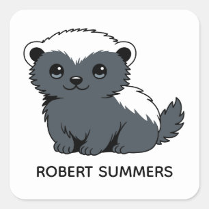 Cute Cartoon Honey Badger Custom Name Square Sticker
