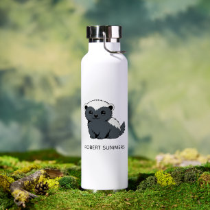 Cute Cartoon Honey Badger Custom Name Water Bottle