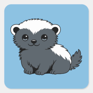 Cute Cartoon Honey Badger on Blue Square Sticker