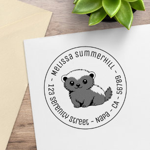 Cute Cartoon Honey Badger Round Address Rubber Stamp