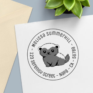 Cute Cartoon Honey Badger Round Address Self-inking Stamp