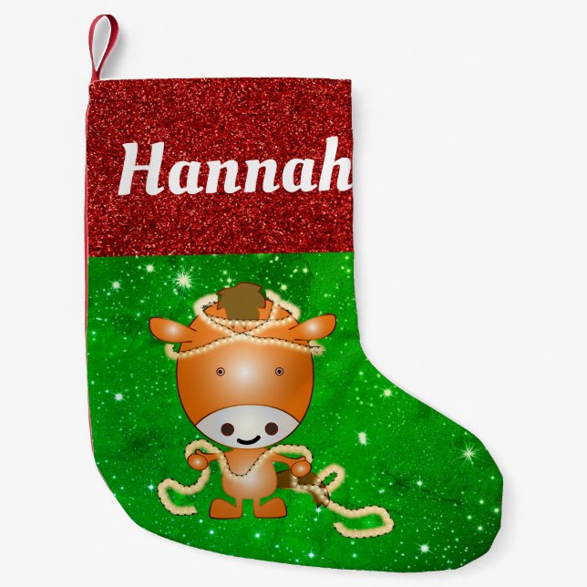 Cute Cartoon Horse Pony Festive Kids Small Christmas Stocking (Front)