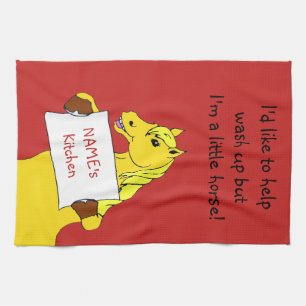 Cute Cartoon Horse with Message Tea Towel