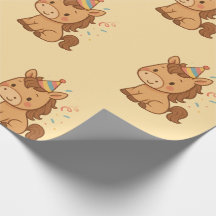 Cute Cartoon Horse with Party Hat Wrapping Paper