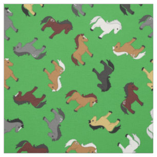 Cute Cartoon Horses Kids Green Fabric