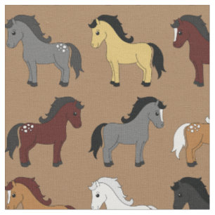 Cute Cartoon Horses Kids Light Brown Fabric
