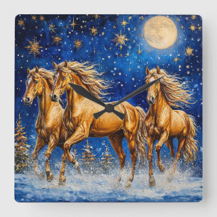 Cute Cartoon Horses Square Wall Clock