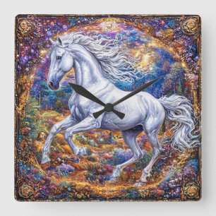 Cute Cartoon Horses Square Wall Clock