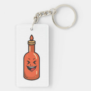 Cute Cartoon Hot Sauce Bottle Meme Key Ring
