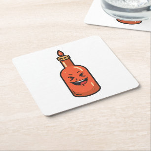 Cute Cartoon Hot Sauce Bottle Meme Square Paper Coaster