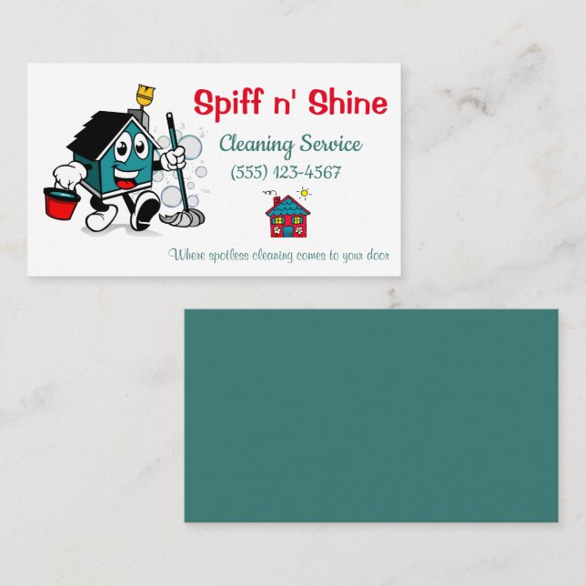 Cute Cartoon House Design Cleaning Services Business Card (Front/Back)