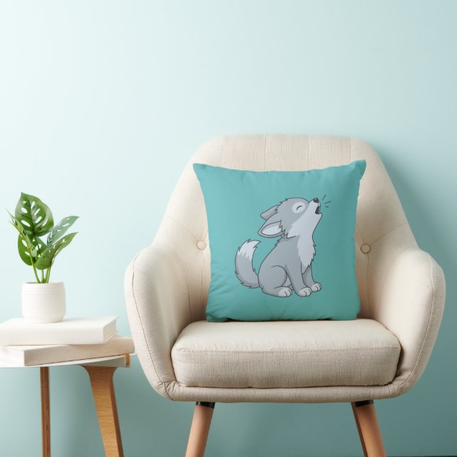 Cute Cartoon Howling Wolf Pup Green Cushion (Chair)