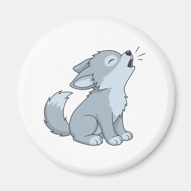 Cute Cartoon Howling Wolf Pup Magnet (Front)