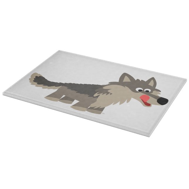 Cute Cartoon Hungry Wolf Cutting Board (Corner)