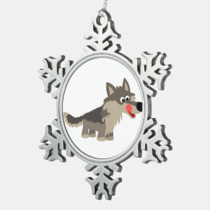 Cute Cartoon Hungry Wolf Pewter Ornament