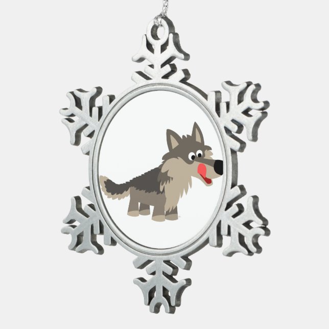 Cute Cartoon Hungry Wolf Pewter Ornament (Right)