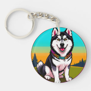 Cute Cartoon husky Dog with Collar Key Ring