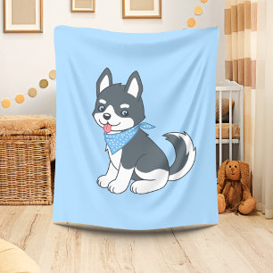 Cute Cartoon Husky Puppy Dog Fleece Blanket