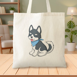 Cute Cartoon Husky Puppy Dog Tote Bag