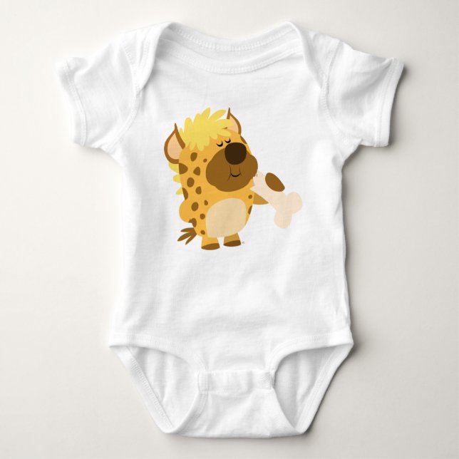 Cute Cartoon  Hyena Crushing a Bone Baby T-Shirt Bodysuit (Front)