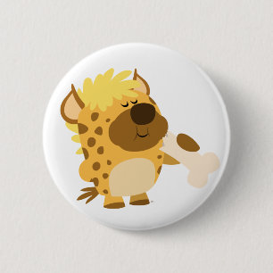 Cute Cartoon  Hyena Crushing a Bone Button Badge
