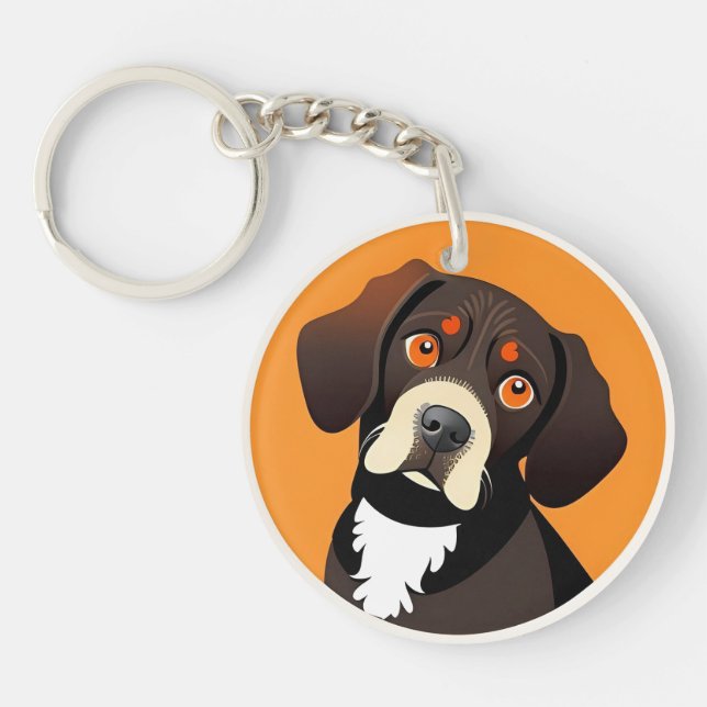 Cute Cartoon Illustration of a Puppy Key Ring (Front)