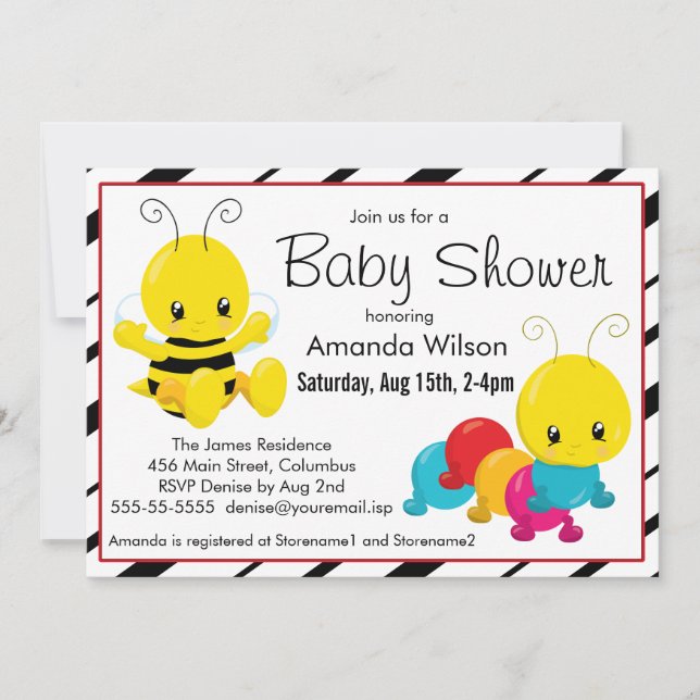 Cute Cartoon Insects Baby Shower Invitation (Front)