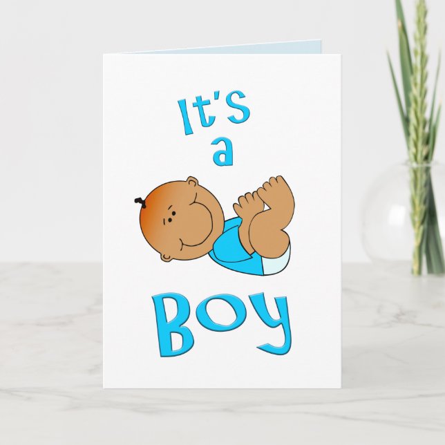 Cute Cartoon It’s a Boy Text in Bright Blue - Card (Front)