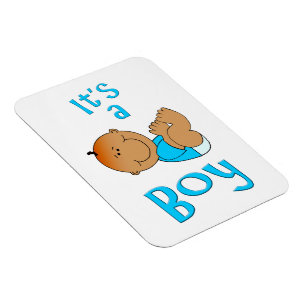 Cute Cartoon It’s a Boy Text in Bright Blue - Magnet