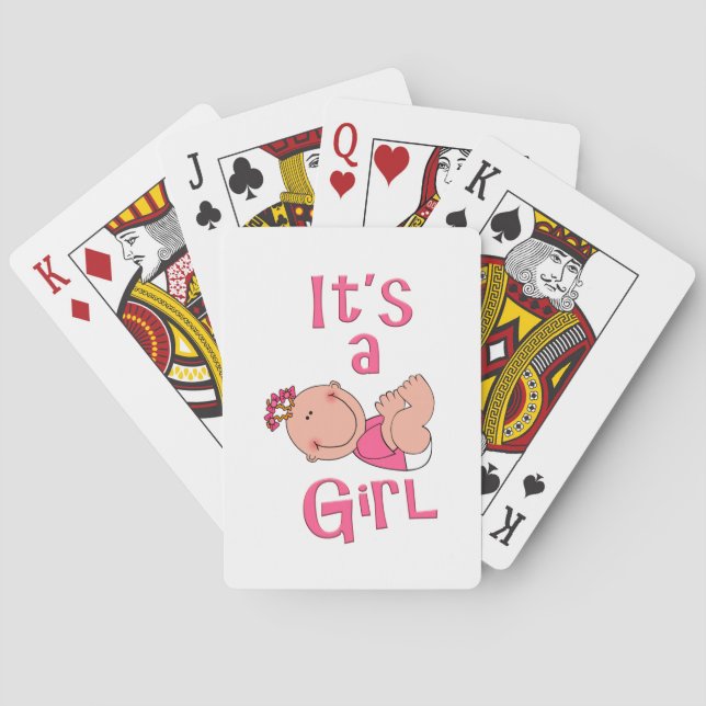Cute Cartoon It’s a Girl Text in Bright Pink - Playing Cards (Back)