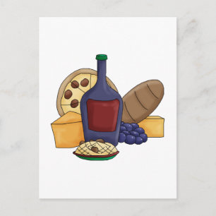 Cute Cartoon Italian Food Pasta Bread Wine Cheese Postcard