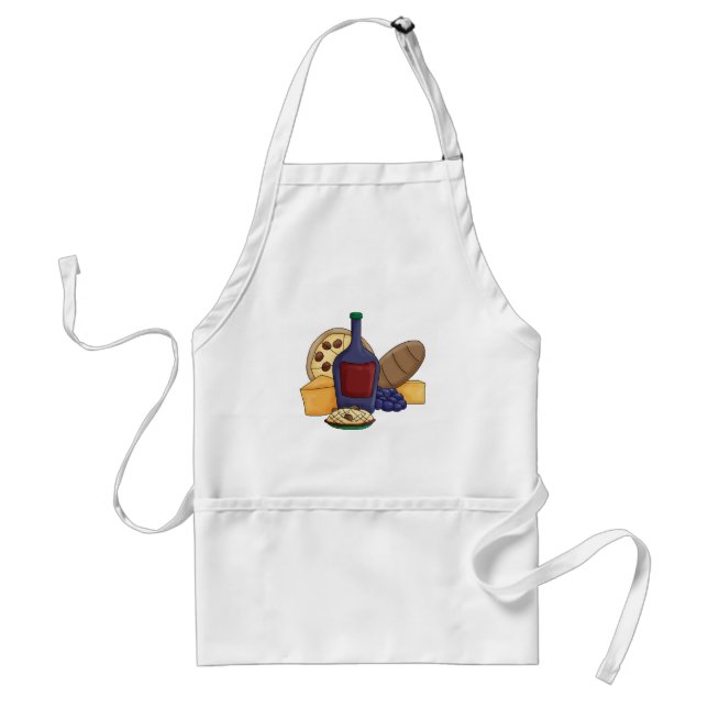 Cute Cartoon Italian Food Pasta Bread Wine Cheese Standard Apron (Front)