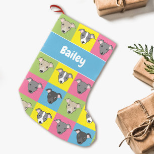 Cute cartoon Italian greyhounds pattern Name Small Christmas Stocking