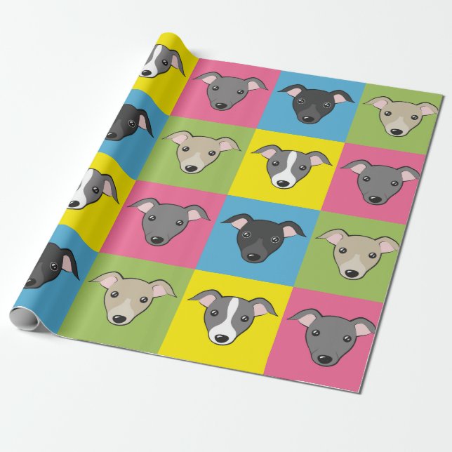 Cute cartoon Italian greyhounds pop art pattern Wrapping Paper (Unrolled)