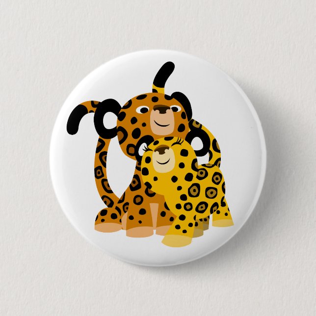 Cute Cartoon Jaguars In Love Button Badge (Front)