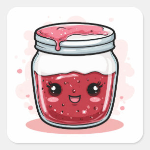 Cute Cartoon Jar of Berry Jam with Happy Expressio Square Sticker