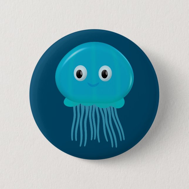 Cute Cartoon Jellyfish In Blue Ocean 6 Cm Round Badge (Front)