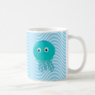 Cute Cartoon Jellyfish In Blue Ocean Coffee Mug